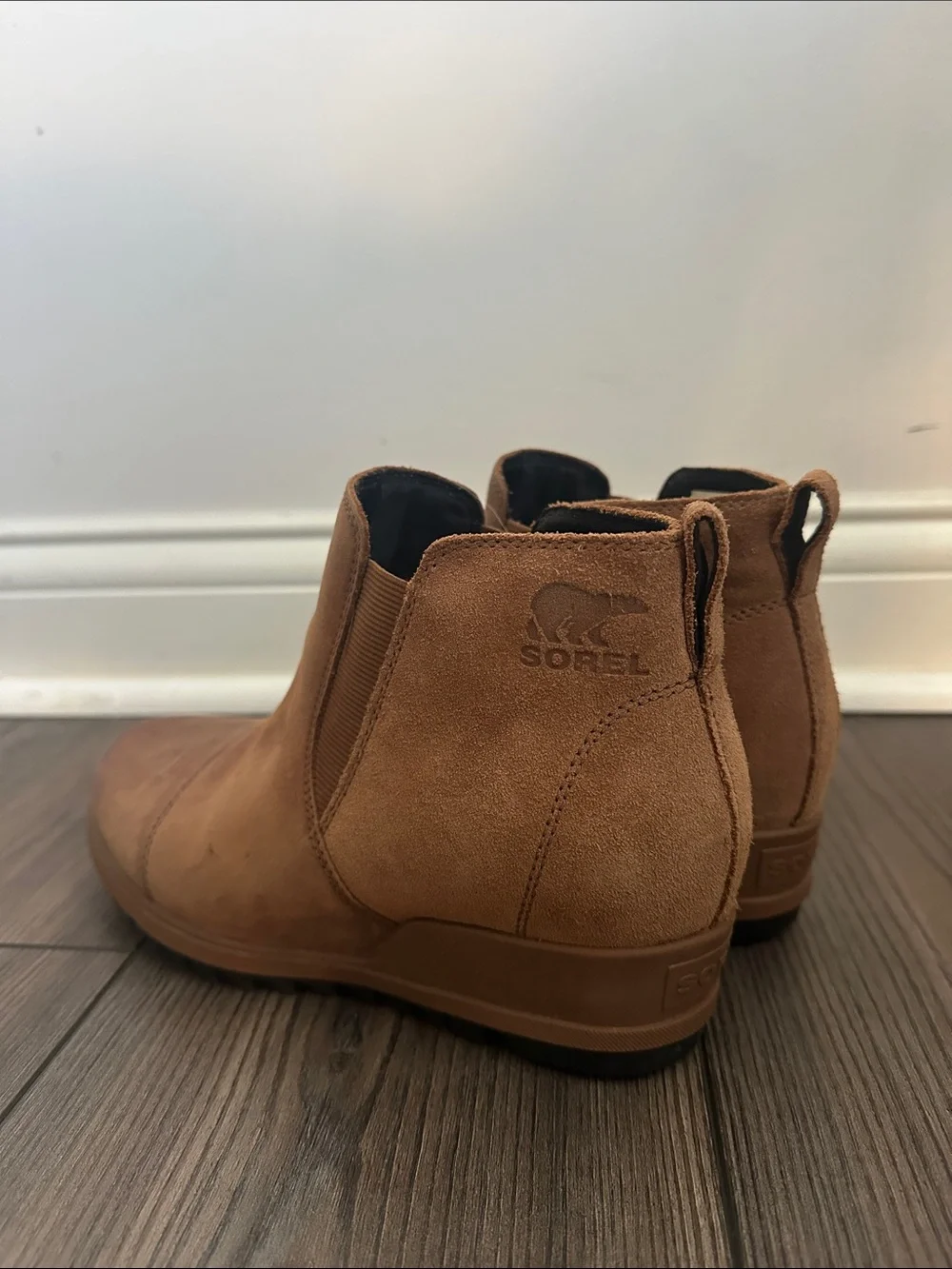Sorel Womens Evie Boots‎ 7.5 Brown Leather Suede Chelsea Bootie Mid Wedge Heel